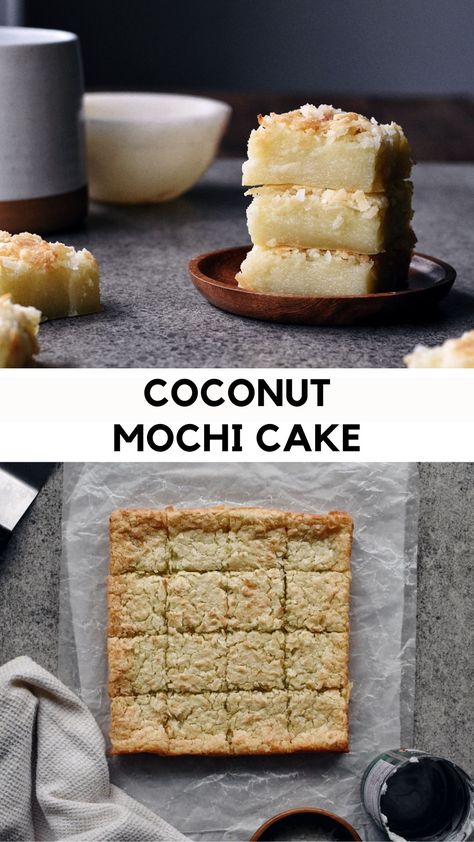 Soft, squishy mochi. Fragrant coconut. The simple, gluten-free, one bowl, Asian-inspired snack cake you'll be making again and again! Coconut Mochi Cake, Coconut Mochi Recipe, Easy Asian Desserts, Japanese Mochi Recipe, Mochi Cake Recipe, Coconut Mochi, Asian Inspired Desserts, Mochi Recipes, Chinese Cake