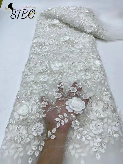 Nigerian Party, African Wedding Jewelry, Mesh Embroidery, White Lace Fabric, Beaded Lace Fabric, Lace Fabrics, Beaded Tulle, Womens Wedding Dresses, Wedding Dress Fabrics