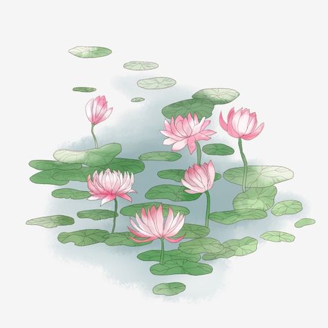 Lotus Clipart, Lotus Illustration, Pond Drawing, Travel Doodles, Pond Painting, Sunflowers Background, Chinese Art Painting, Flower Graphic Design, Lotus Pond