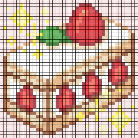 Alpha pattern #158143 | BraceletBook Fruit Tapestry Crochet Pattern, Strawberry Tapestry Crochet, Fruit Pixel Art Grid, Strawberry Shortcake Alpha Pattern, Strawberry Alpha Pattern, Food Cross Stitch Patterns, Crochet Apple, Crochet Cake, String Bracelet Patterns