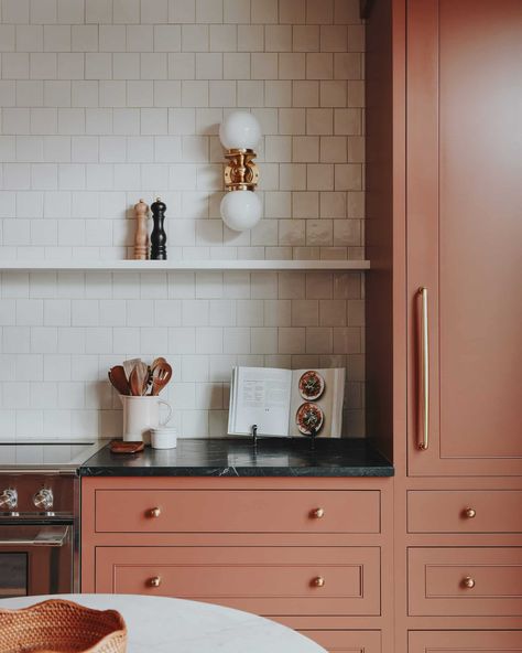 Kitchen Progress! 5 Transformative Updates. - Yellow Brick Home Terracotta Cabinet Color, Terracota Kitchen Cabinet, Rust Colored Cabinets, Peach Cabinets, Terracotta Cabinets, Rust Kitchen Cabinets, Terracotta Kitchen Cabinets, Kitchen Cabinet Refresh, Guest Kitchen