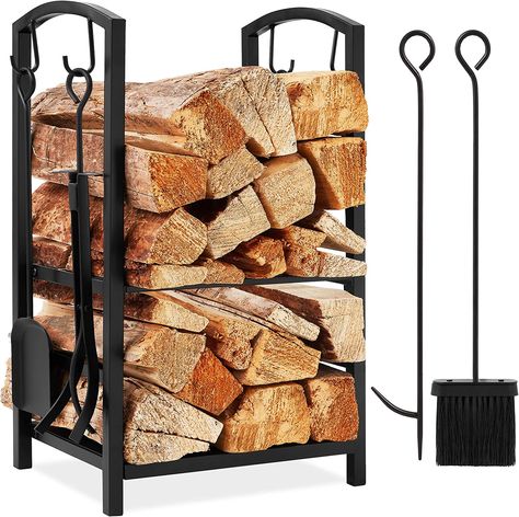 INDOOR/OUTDOOR USE: Carefully crafted with heat-resistant wrought iron to ensure a stronger storage rack that withstands flames while accentuating your fireplace or outdoor fire pit
EASY ASSEMBLY: Put the storage rack together with minimal effort by simply attaching each self to the sides before hanging your tools
OVERALL DIMENSIONS: 17"(L) x 12"(W) x 29"(H); Weight Capacity: 55 lbs. Firewood Stand, Firewood Racks, Firewood Logs, Fireplace Logs, Firewood Rack, Iron Holder, Fireplace Tools, Christmas Dining, Outdoor Fire