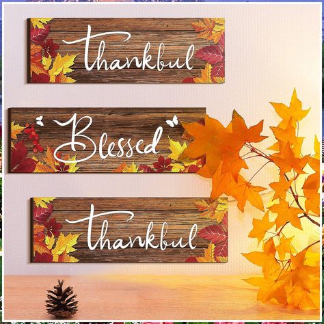 3 Pieces Fall Wood Sign Maple Leaves Wall Art Hanging Signs Thankful Grateful Blessed Wooden Signs Autumn Leaves Bathroom Wall Decor Rustic Plaque for Kitchen Harvest Thanksgiving (Wood Color ,Maple) Thanksgiving Bathroom Decor, Rustic Bathroom Wall Decor, Fall Decor Wall, Fall Wood Signs, Thankful Grateful Blessed, Harvest Thanksgiving, Homemade Decor, Grateful Thankful Blessed, Leaf Wall Art