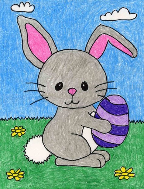 Easy How to Draw the Easter Bunny Tutorial Video and Coloring Page Bunny Art Projects, Easter Bunny Colouring, Easter Drawings, Rabbit Drawing, Bunny Coloring Pages, Bunny Drawing, Easter Pictures, Easy Drawings For Kids