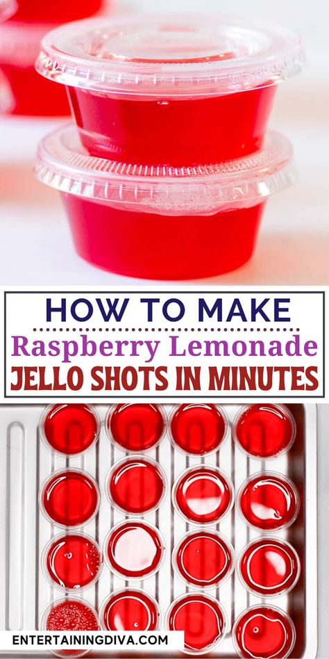 How To Make Raspberry Lemonade Jello Shots | Recipes Raspberry Jello Shots, Summer Jello Shots, Lime Jello Shots, Strawberry Margarita Jello Shots, Lemonade Jello Shots, Shots Drinks, Jello Shots Vodka, Jell O Shots, Homemade Lemonade Recipes