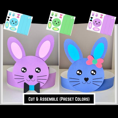 Party Crafts For Kids, Hat Printable, Easter Paper Crafts, Bunny Headband, Diy Bunny, Rabbit Birthday, Crown Template, Theme Preschool, Headband Crafts