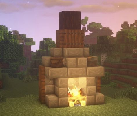 Minecraft Cottage Fireplace, How To Make A Fireplace In Minecraft, Minecraft Fire Places, Interior Decorating Minecraft, Minecraft Building Ideas Inside House, Minecraft Brick Fireplace, Minecraft Shandalers, Minecraft Decorative Builds, Minecraft Side Table