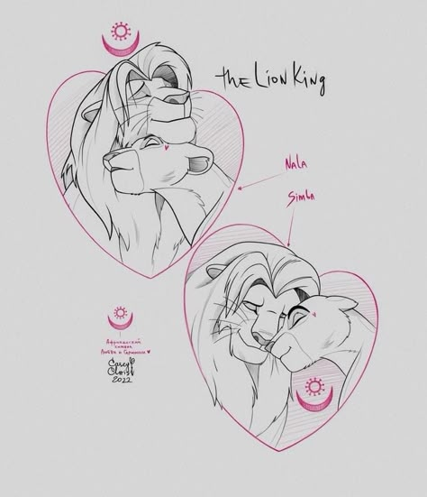 Lion King Couple Tattoos, Simba And Nala Tattoo Couple, Nala Tattoo Lion King, Lion King Matching Tattoos, Simba Tattoo Lion King, Disney Couples Drawings, Disney Couples Tattoos, Simba And Nala Drawing, Disney Couple Drawings