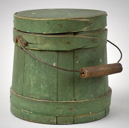 vintage bucket Spice Cabinets, Sage Aesthetic, Antique Bucket, Decorated Boxes, Old Bucket, Bucket Brigade, Bread Boards, Tapered Sides, Green Cottage