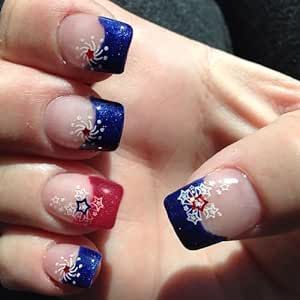 Press On Nails Square, 4th Of July Nail, French Press On Nails, Patriotic Nails, Acrylic Nails Nude, Nails Short Square, Glitter French Tips, Acrylic Nail Kit, 4th Of July Nails