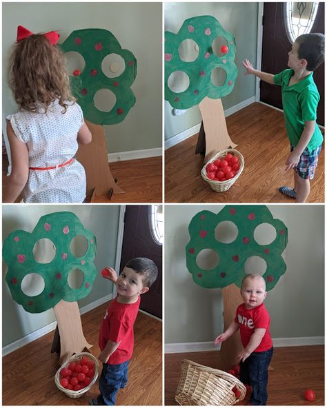 Fruit Tree Activities For Preschool, Pin The Apple On The Tree Game, Activities With Apples For Preschoolers, Apple Tree Toddler Craft, Waldorf Apple Activities, Apple Activity For Kids, Way Up High In The Apple Tree, Fruit Games For Kids, Apple Games For Kids