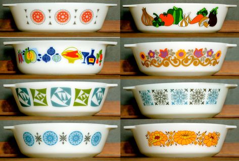 Pyrex from England.. Interesting Collections, Pyrex Display, Pyrex Patterns, Casserole Dish With Lid, Pyrex Collection, Vintage Cookware, Vintage Dishware, The Producers, Glass Ware