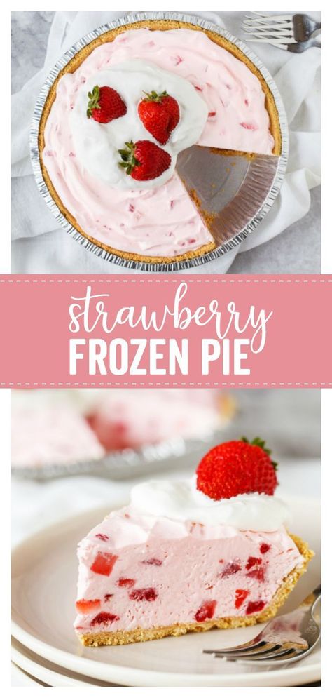 Strawberry Frozen Pie Slice #strawberry #strawberries #pie #dessert #easydesserts #easyrecipes #funfood #kidfriendly Frozen Strawberry Pie, Strawberry Yogurt Pie, Strawberries Pie, Strawberry Torte, Frozen Strawberry Desserts, Frozen Strawberry Recipes, Yogurt Pie, Strawberry Pie Recipe, Biscuits Graham