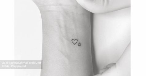 Minimalistic style heart and star tattoo placed on the Star And Heart Tattoo, Heart And Star Tattoo, Star Heart Tattoo, Tiny Heart Tattoo, Tiny Heart Tattoos, Astronomy Stars, Star Tattoo, Minimalist Line Art, Tiny Tattoo