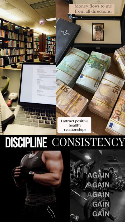 Manifesting Success: Discipline & Consistency**   📚 Embrace the journey of self-growth, financial freedom, and physical fitness. With discipline, consistency, and a positive mindset, abundance flows in all directions. Whether you're focusing on study, wealth, or fitness, every small step leads to massive gains.   ✨ **Affirmations**: Money flows to me from all directions. I attract positive, healthy relationships.   🏋️‍♂️ #Discipline #Consistency #ManifestSuccess #WealthMindset #FitnessGoals #SelfImprovement #LawOfAttraction #Affirmations #PositiveVibes #Grind #FocusOnGoals #HealthyRelationships #FitnessJourney Consistency Aesthetic, Money Flows To Me, Manifesting Success, I Attract, Vision Board Wallpaper, Embrace The Journey, Small Step, Utila, Self Improvement Tips