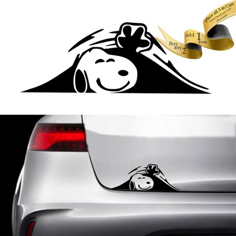 1 x SNOOPY TRUNK PEEK Decal - No Background, Professional Quality Die Cut. | eBay! Car Stickers Ideas, Stickers For Cars Ideas, Stickers For Cars Window, Car Sticker Design Ideas, Funny Car Stickers, Car Sticker Ideas, Cool Car Stickers, Cute Car Decals, Car Jdm