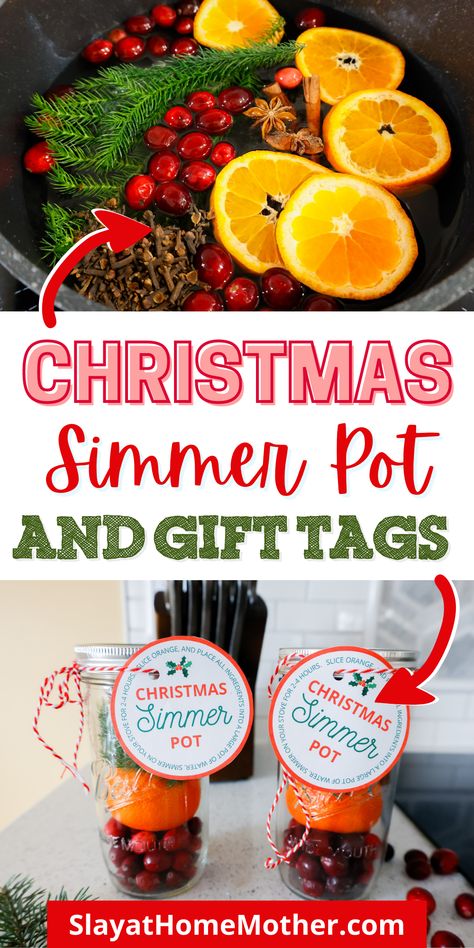 Make your own homemade Christmas simmer pot with this easy recipe - or place the ingredients in a jar and print off my free gift tags for a perfect gift idea! How To Use Potpourri, Christmas Simmer Pot Gift, Simmer Pot Gift, Christmas Simmer Pot, Christmas Jar Gifts, Simmer Pot Recipes, Simmering Potpourri, Potpourri Recipes, Simmer Pot