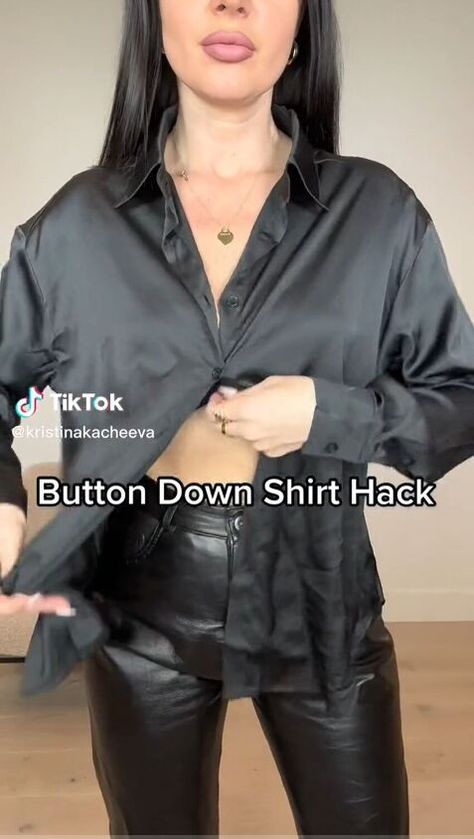 Button Up Going Out Outfit, How To Wear A Black Button Up Shirt, Button Up Shirt Crop Top, Button Up Into Crop Top, Button Down Going Out Outfit, Dressing Up A Button Down Shirt, Styling Black Button Up Shirt, Button Down Tie Front Shirt Outfit, Black Button Up Shirt Women Outfit