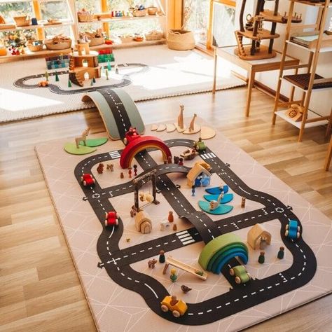 Way To Play Road Ideas, Grimms Rainbow, Toy Road, Road Kids, Diy Kids Games, Kids Playroom Decor, Montessori Toddler Activities, Hand Crafts For Kids, Small World Play