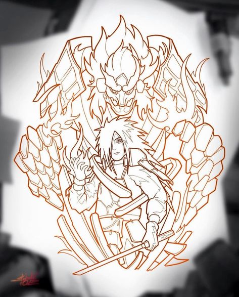 Madara Uchiha Tattoo Design, Naruto Tattoo Sketch, Susanoo Tattoo, Madara Naruto, Naruto Design, Best Leg Tattoos, Linework Tattoo, Dragon Sleeve Tattoos, Manga Tattoo