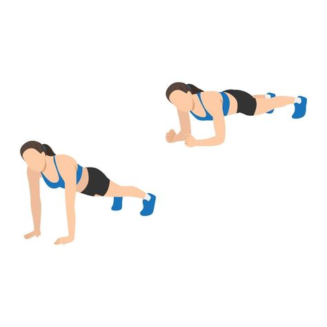 Woman doing Up down plank exercise. Flat vector illustration isolated on white background Plank Up And Down, Up Down Plank, Exercise Illustration, Plank Exercise, Crunches Workout, Plank Exercises, Cute Sketches, Flat Vector Illustration, Plank Workout