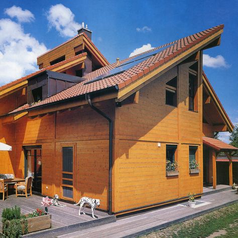 House with a lean-to roof Horizontal Wood Paneling, Green Window Frames, Combination With Green, Lean To Roof, Green Window, House Roof Design, Lean To, Green Windows, Separating Rooms