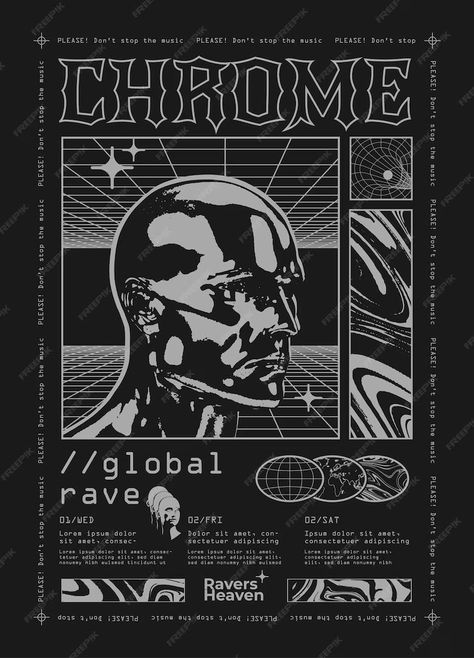 Premium Vector | Vintage dance party or electronic music rave poster or flyer or t shirt print design template Electronic Music Poster, Rave Poster, Hellboy Tattoo, Electronics Poster, T Shirt Print Design, Futuristic Elements, Vintage Shirt Design, Print Design Template, T-shirt Print Design