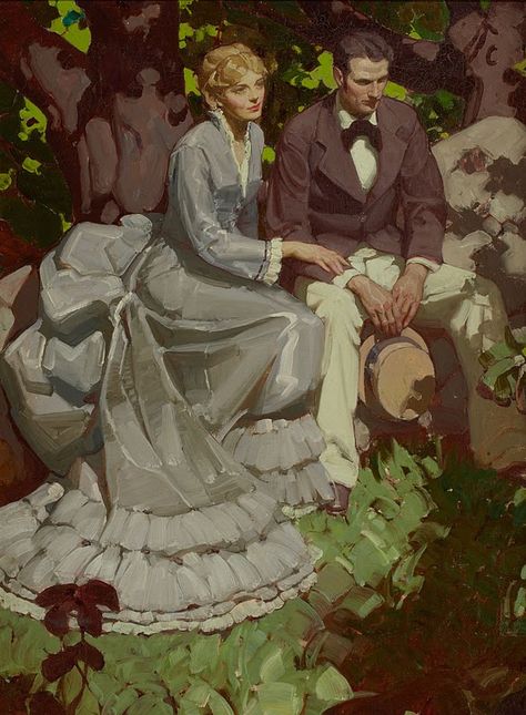 Couple in Garden by Mead Schaeffer | Couple in Garden by Mea… | Flickr - Photo Sharing! Couple In Garden, Mead Schaeffer, Classical Art, Mead, 영감을 주는 캐릭터, Pulp Fiction, Old Art, Painting Illustration, Art Reference Photos