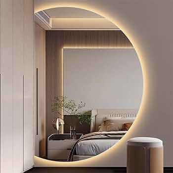 Amazon.com: UkewEi Semicircle Bathroom Mirror Backlit LED Vanity Mirror 3 Colors Light Half Moon Entryway Full Length Mirror Irregular Wall Mirror Anti-Fog Mirror for Home Decor ( Color : Left cut , Size : 25*35i : Home & Kitchen Mirror Light Ideas, Full Mirror Bedroom, Entryway Full Length Mirror, Semicircle Mirror, Moon Mirror Wall Decor, Wall Mirror Ideas Bedroom, Hot Pink Bathroom, Half Moon Mirror, Half Mirror