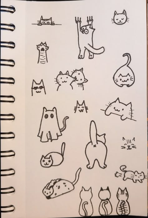 Easy Cats Drawing, Cats Sketch Simple, Cat Drawing Ideas Easy, Silly Cat Drawing Doodles, Cute Easy Cat Drawings, Cat Doodles Easy, Cute Cat Doodles Easy, Easy Cat Drawing Simple, Small Cat Drawing