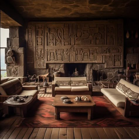 Egyptian styled interior design Egyptian Style House, Aztec Style Living Room, Egyptian Revival Architecture, Egyptian Interior Design, Egyptian Room, Egyptian Interior, Egyptian Bedroom, Modern African Decor, Ancient Egyptian Architecture