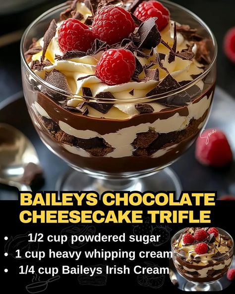 Baileys Chocolate Cheesecake Trifle Bailey Trifle Recipe, Baileys Chocolate Sheet Cake, Bailey Chocolate Cheesecake Trifle, Baileys Cheesecake Trifle, Baileys Trifle Desserts, Bailey’s Chocolate Cheesecake Trifle, Bailey’s Chocolate Cheesecake Truffle, Cheesecake Trifle Recipes, Baileys Chocolate Cheesecake Trifle