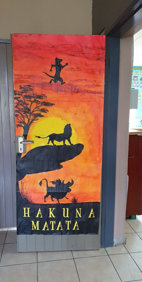 Africa Door Decoration, The Lion King Classroom Theme, Lion King Bulletin Board Ideas, Lion King Classroom Door, Lion King Door Decorations Classroom, Safari Themed Classroom Door, Lion King Classroom, Rainforest Classroom Theme, Disney Door Decorations Classroom