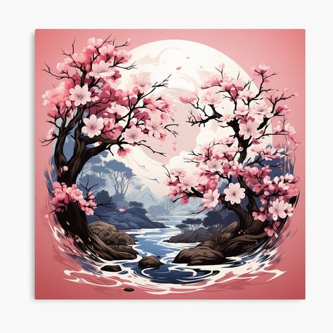 "Ephemeral Whispers: Cherry Blossom Silhouette" Art Board Print for Sale by Vardia | Redbubble Cherry Blossom Silhouette, Soft Shading, Silhouette Poster, Poster Decorations, Cherry Trees, Purple Paint, Blossom Tree, Cherry Blossom Tree, Blossom Trees