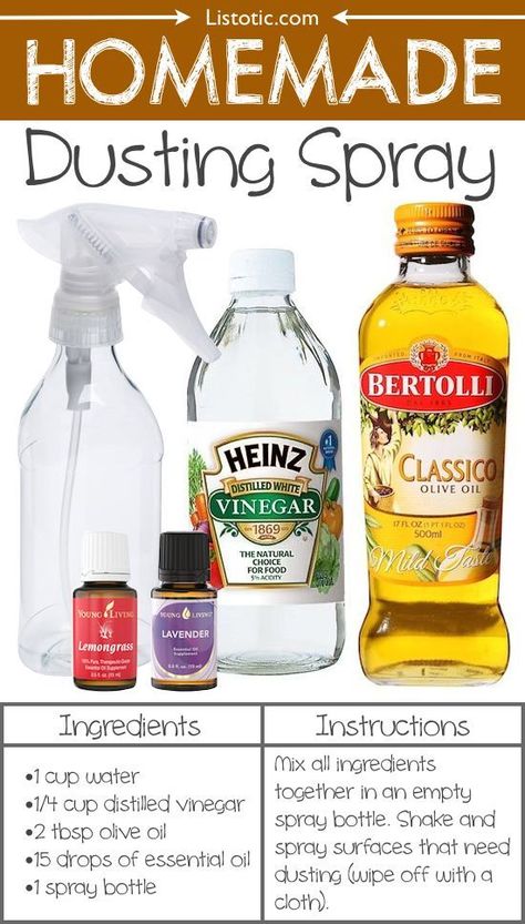 Homemade Dusting Spray, Dusting Spray, Homemade Cleaning Supplies, Homemade Cleaning Solutions, Deep Cleaning Tips, Homemade Cleaning Products, Natural Cleaners, Household Cleaning Tips, Diy Cleaners