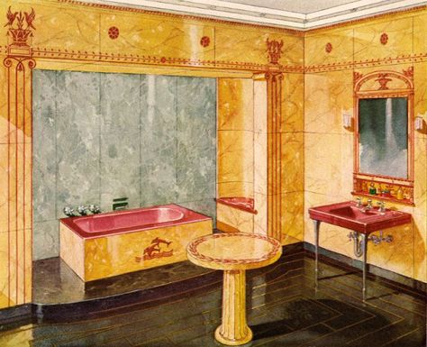 Crane Bathroom, 1918 House, Tiled Bathrooms, Retro Homes, 1920s Decor, Art Deco Bathrooms, Deco Interiors, Old House Interior, Vintage Homes