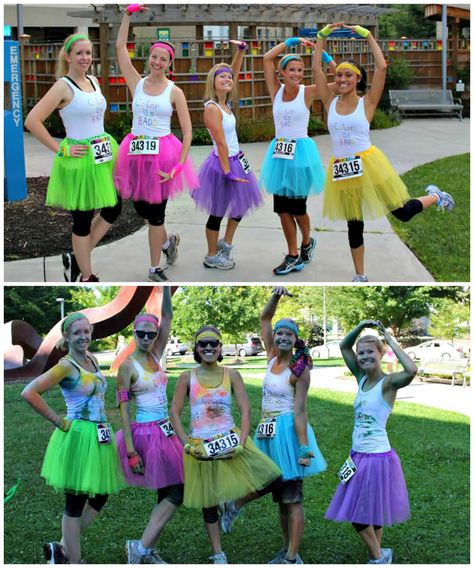 Color_Run_before_after_tutu Color Run Outfit, Run Outfit, Glow Run, Running Tutu, Colour Run, The Color Run, Race Outfit, Shingle Colors, Running Costumes