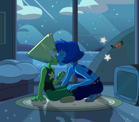 Fighting for my Dreams Lapidot Kiss, Steven Universe Lapidot, Lapis Lazuli Steven Universe, Steven Universe Lapis, Steven Universe Ships, Lapis And Peridot, Peridot Steven Universe, Steven Universe Wallpaper, Steven Universe Anime