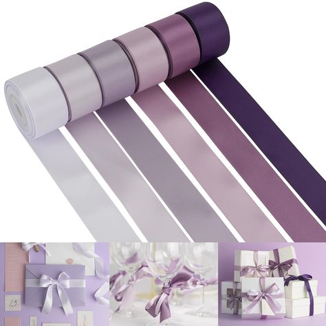 PRICES MAY VARY. 💜 Color: Shade of purple ribbon pack includes 6 different colors--lilac, lilac mist, dusty purple, thistle purple, grappa purple and amethyst. This gradient purple color ribbon pack can be a perfect fit for gift wrapping and handmade craft project etc. 💜 Size: 1 inch double-faced satin ribbon pack measures 5 yards (15 feet) each roll by the spool, 6 rolls in a pack in a paper box, total 30 (90 feet). Perfect size for crafts, hair decoration and gift wrapping. ✨ Application: As Plum Wedding Colors, Bridal Gift Box, Purple And Silver Wedding, Purple Bridal Bouquet, Ribbon Wands, Flower Girl Crown, Bridal Shower Decor, Cream Wedding, Bouquet Wrap