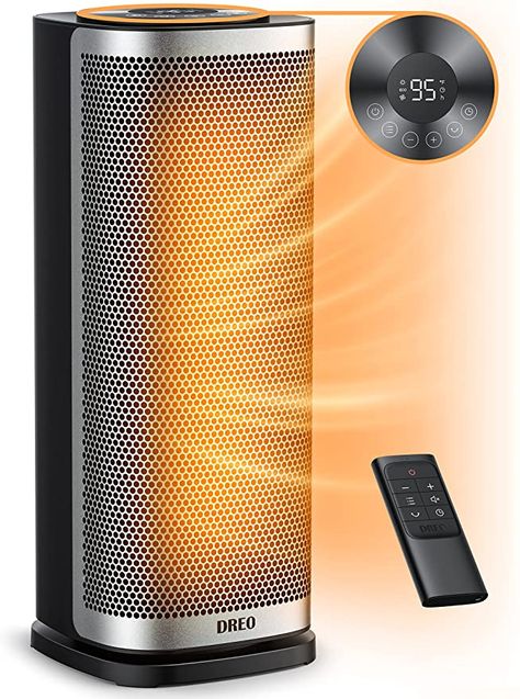 Dreo Space Heater, 1800W 3-Mode 3-Speed, Thermostat, Remote Control, 12H Timer, 70° Oscillation, Low Energy ECO Mode, Tip-Over and Overheat Protection, Electric Silent Ceramic Heater for Home Office Room Heater, Space Heaters, Digital Thermostat, Ceramic Heater, Cold Room, Portable Heater, Electric Heater, Energy Use, Space Heater