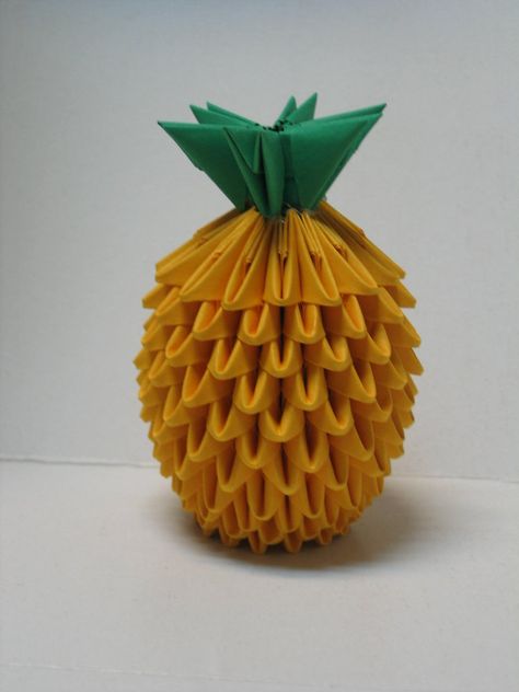 3-D Origami Mini Pineapple by pandanpandan Food Sculpture, Origami Patterns, Modular Origami, Origami 3d, Origami Design, 3d Origami, Art N Craft, Paper Crafts Origami, Paper Folding