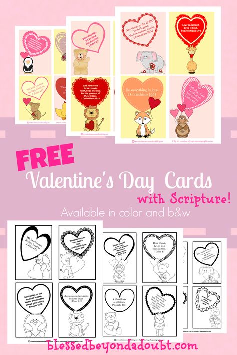 FREE printable Valentine's Day Scripture Cards. Available in black and white and color Christian Valentines Cards, Valentines Scripture, Free Valentines Day Cards, Free Valentine Cards, Free Printable Valentines Cards, Valentine Printables, Christian Valentines, Printable Valentines Cards, Preschool Valentines