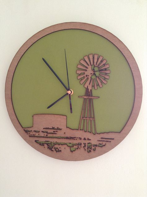 Windmill Clock, Diy Clock Wall, Laser Art, Wood Clocks, Scroll Saw Patterns, Wooden Wall Clock, Diy Clock, Wooden Clock, Lasercut Design