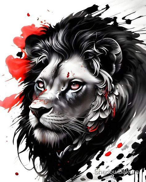 Arte Trash Polka, Trash Polka Art, Red Art Painting, Trash Polka Tattoo Designs, Lion Art Tattoo, Tiger Canvas Art, Mens Lion Tattoo, Cobra Art, Crown Tattoo Design