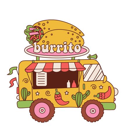 Food Truck Graphic Design, Food Truck Design Graphics, Food Truck Poster, Food Truck Drawing, Food Truck Illustration, Mexican Food Truck, Taco Food Truck, Spanish Projects, Food Truck Festival