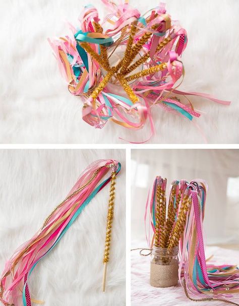 Magic Birthday Party, Magic Birthday, Rainbow Unicorn Party, Ribbon Wands, Birthday Party Snacks, Girl Bday Party, Unicorn Magic, Girls Costumes, Fairy Wands