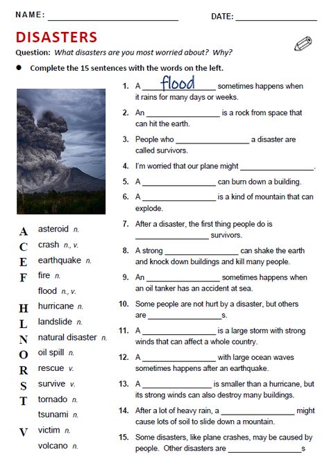 All Things Topics - Disasters - All Things Topics Vocabulary Exercises, Reading Comprehension Lessons, English Exercises, Teaching English Grammar, Learning English For Kids, English Grammar Worksheets, English Worksheets For Kids, Conversational English, English Vocab