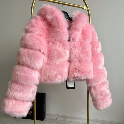 Pink Faux Fur Jacket Women's Crop Furry Hooded Jacket Cropped Fur Jacket, Pink Faux Fur Jacket, Short Faux Fur Coat, Fur Outfit, Pink Fur Coat, Faux Fur Cropped Jacket, Fur Jackets, Pink Fur, Pink Faux Fur