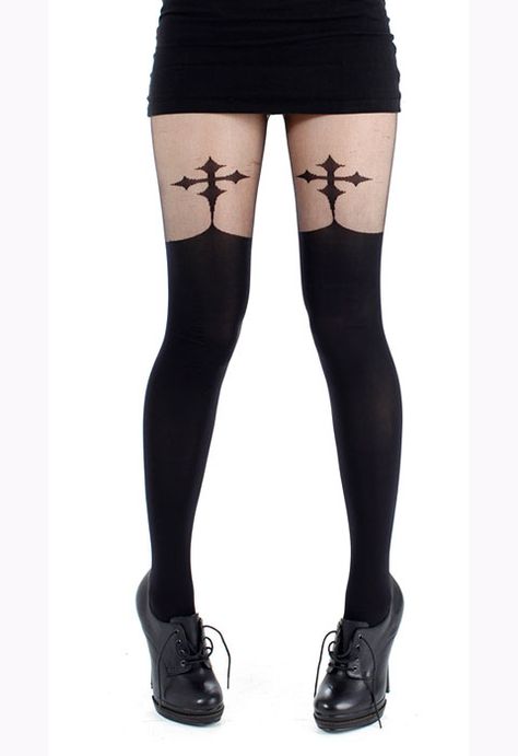 Goth Tights, Gothic Tights, Goth Cross, Plus Size Gothic, Suspender Tights, Angel Outfit, Cute Stockings, Black Goth, Stocking Tights