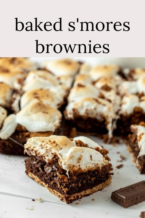 Make these easy S'mores Brownies anytime of the year! They're a fun, decadent dessert recipe! Made with a graham cracker crust, homemade brownies, milk chocolate and a graham cracker crumble! Recipe With Graham Cracker Crust, Toasted Meringue, Smores Brownies, Homemade Graham Cracker Crust, Smore Recipes, Homemade Graham Crackers, Fudgy Brownie, Cracker Crust, Homemade Brownies